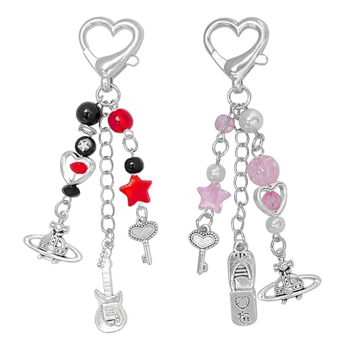 CoolShef 2 Pcs Keychains Aesthetic Bag Charms for Handbags, Cute Matching Keychain Set, Y2K Style Alloy Keyring for Car Keys, Purse, Backpack, Stylish Gift for Besties, Sisters - Image 1