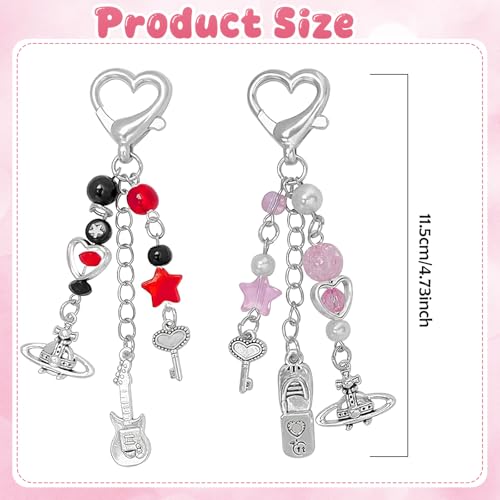 CoolShef 2 Pcs Keychains Aesthetic Bag Charms for Handbags, Cute Matching Keychain Set, Y2K Style Alloy Keyring for Car Keys, Purse, Backpack, Stylish Gift for Besties, Sisters - Image 2