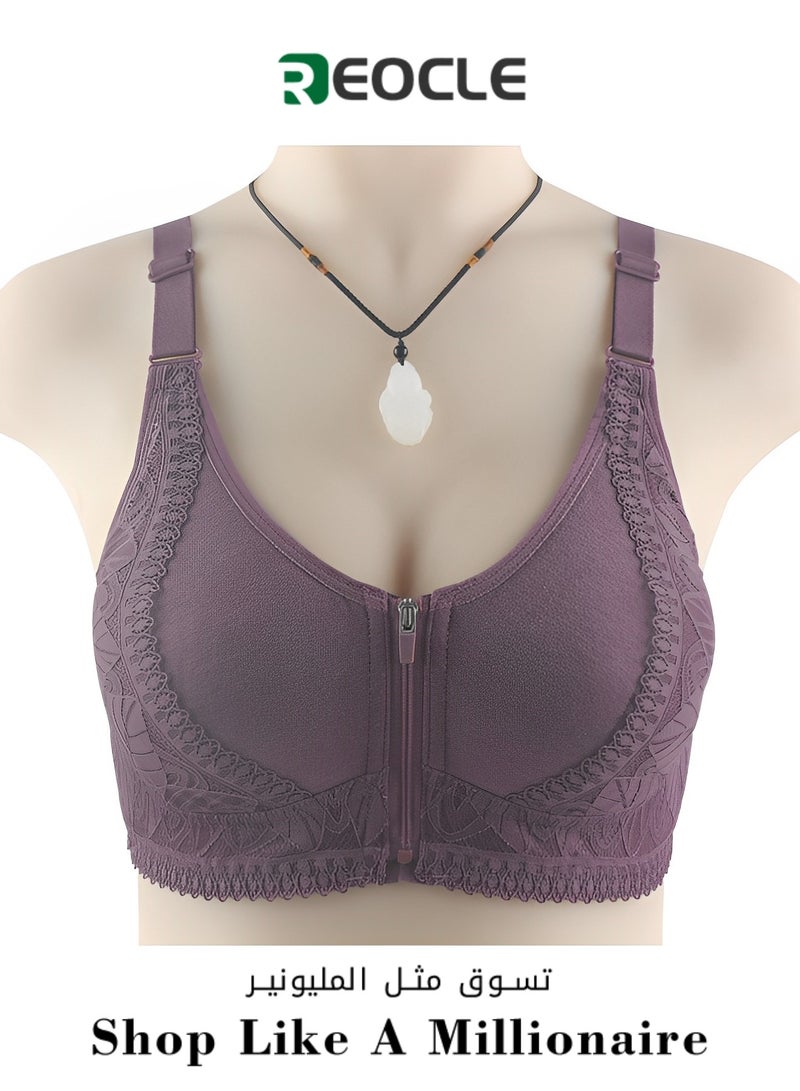 REOCLE Women's Zip Front Closure Bra Wirefree Post-Surgery Bra Workout Gym Yoga Sports Bras with Adjustable Straps  - Image 1