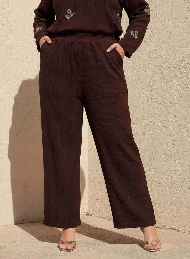Ulla Popken Ulla Popken Textured Wide Leg Pants