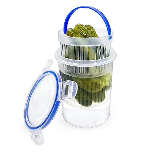 KIKINIKO Pickle Jar 24 oz pickle container with strainer Pickle Holder Keeper Lifter, pickle storage container suitable for pickling small jars of kimchi, Flip Jar with Leak Proof and Lock It Lid - Image 1