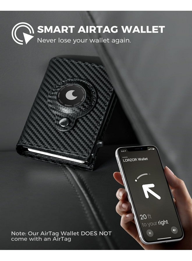 LORZOR Mens Wallet for Apple AirTag - Genuine Leather Minimalist Pop up Smart Wallet for Men, Air Tag Holder, Slim RFID, Carbon Fiber Modern Mens Wallet (AirTag Not Included) - Image 4