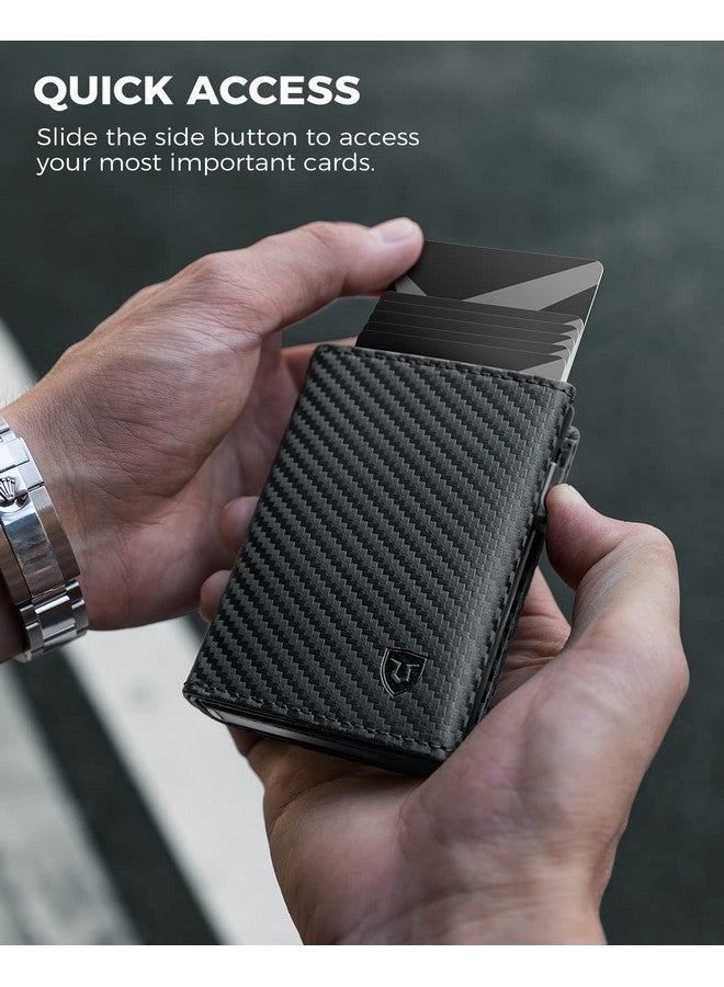 LORZOR Mens Wallet for Apple AirTag - Genuine Leather Minimalist Pop up Smart Wallet for Men, Air Tag Holder, Slim RFID, Carbon Fiber Modern Mens Wallet (AirTag Not Included) - Image 3