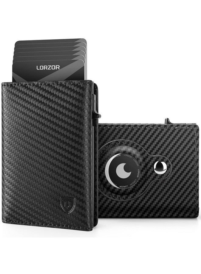 LORZOR Mens Wallet for Apple AirTag - Genuine Leather Minimalist Pop up Smart Wallet for Men, Air Tag Holder, Slim RFID, Carbon Fiber Modern Mens Wallet (AirTag Not Included) - Image 1