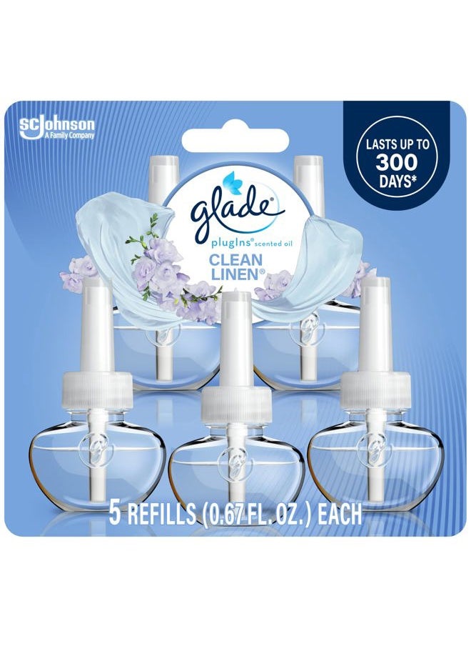 Glade PlugIns Refills Air Freshener, Scented and Essential Oils for Home and Bathroom, Clean Linen, 3.35 Fl Oz, 5 Count  - Image 1