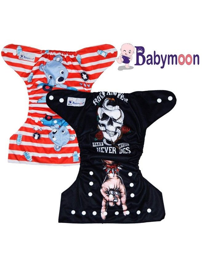 BabyMoon (Set Of 2) Reusable Cloth Diaper Premium Adjustable Size Waterproof Washable Pocket Cloth Diaper Nappie  - Image 3