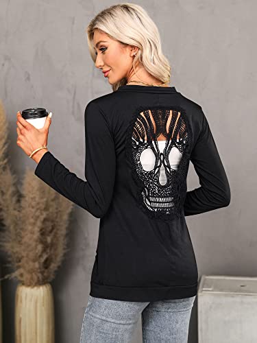 WLLW Womens Long Sleeve Open Front Back Cut Out Skull Cardigan Tops (Black, L) - Image 3