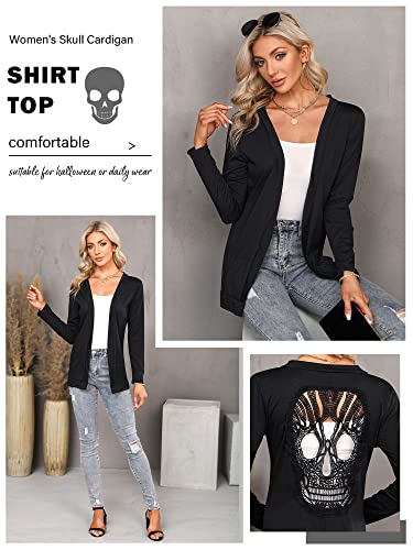 WLLW Womens Long Sleeve Open Front Back Cut Out Skull Cardigan Tops (Black, L) - Image 4