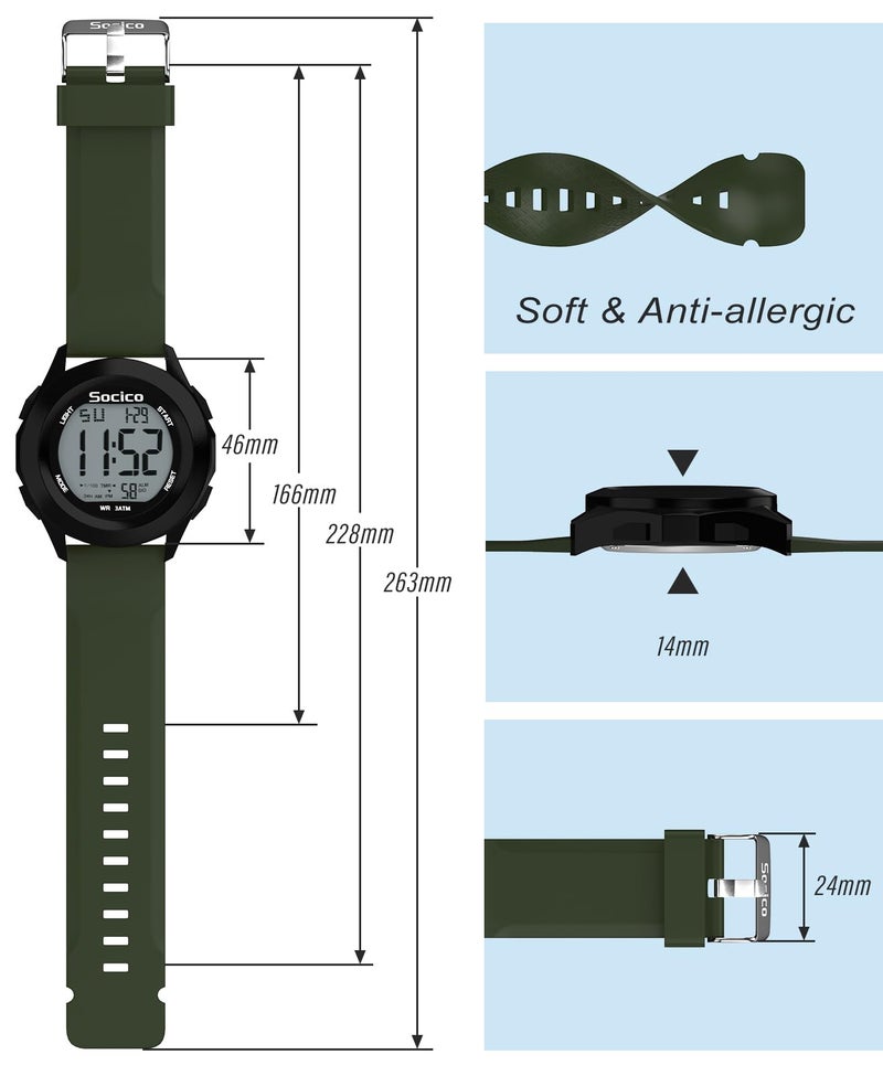 SOCICO Mens Digital Watch Sports Waterproof Outdoor Large Face Military Watches with Stopwatch Back Light Alarm Date Display - Image 3