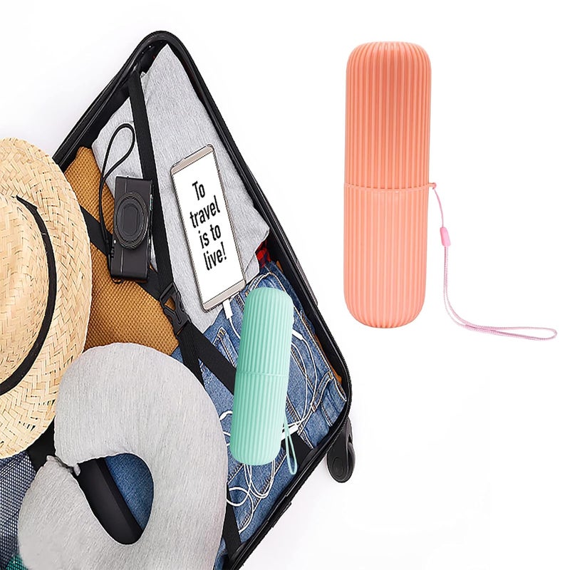 Sunenlyst 2Pcs Travel Toothbrush Holder, Portable Toothbrush Case for Traveling, Camping, Business Trip and School, Multifuction Toothbrushes Toothpaste Set with Two Colors (Green and Orange) - Image 5