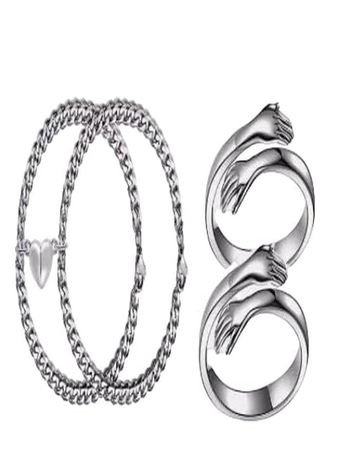 BEAUTIVIA Couple Bracelet Heart Magnetic Bracelet With Hug Ring for Couple Friends Men Women Unisex - Image 1
