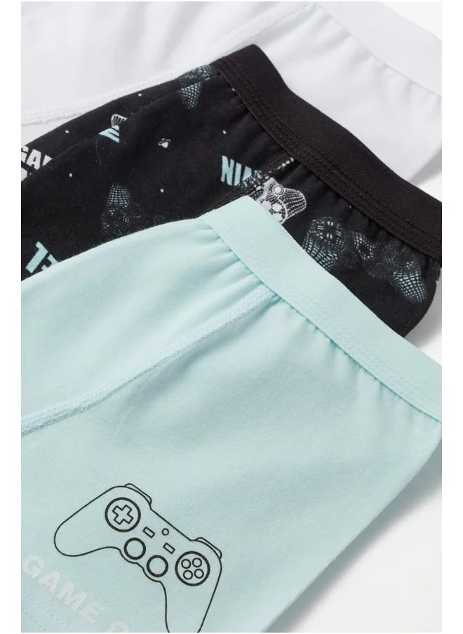 JUNE June Boy Game Patterned 3-Pack Boxer Black - Turquoise - White