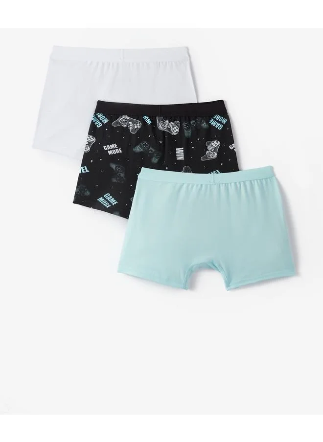 جون June Boy Game Patterned 3-Pack Boxer Black - Turquoise - White