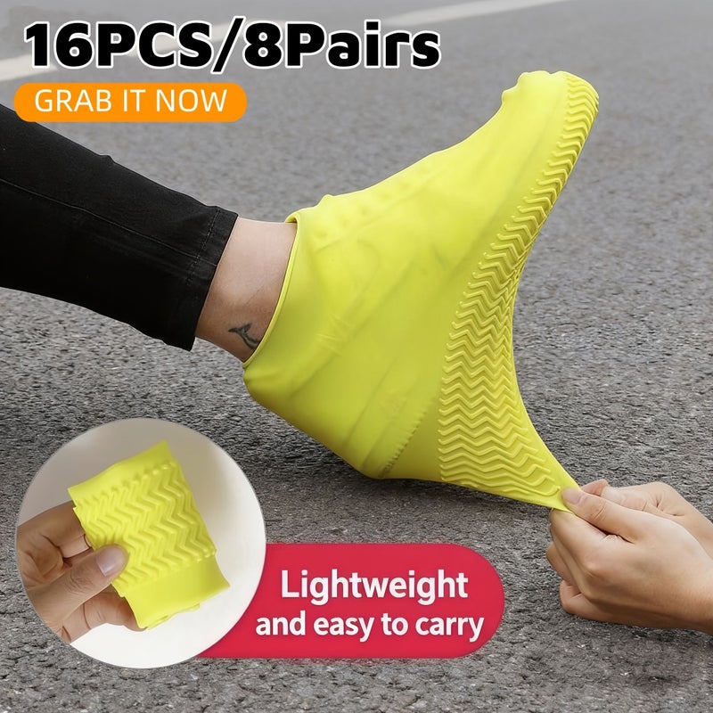 Size L Yellow 8 Pair Reusable Slip Resistant Shoe Covers For Rainy Day Hikes Commutes And Dog Walks - Image 1