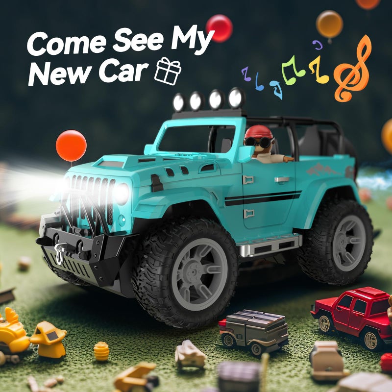 DEERC Remote Control Car with Fog Mist & Music, 1:16 Remote Control Truck for Boys, 2.4Ghz RC Car Toy with 2 Batteries, All Terrain SUV Gifts Crawler with Trailer Hitch - Image 2