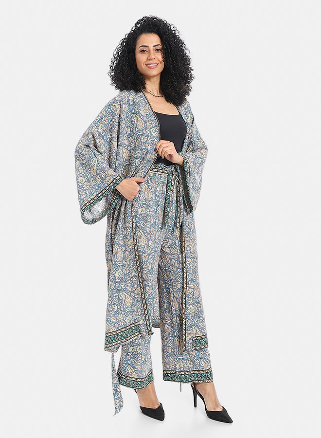 Red Circle Kimono Floral Pants Suit Women - Image 2