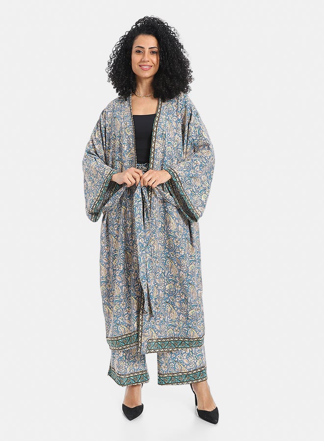 Red Circle Kimono Floral Pants Suit Women - Image 1