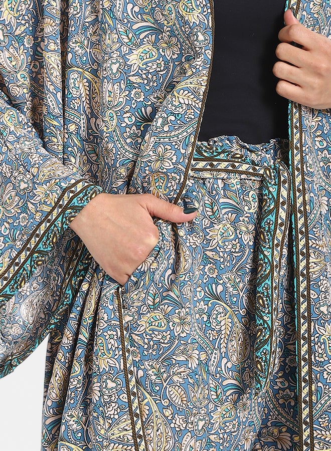 Red Circle Kimono Floral Pants Suit Women - Image 4