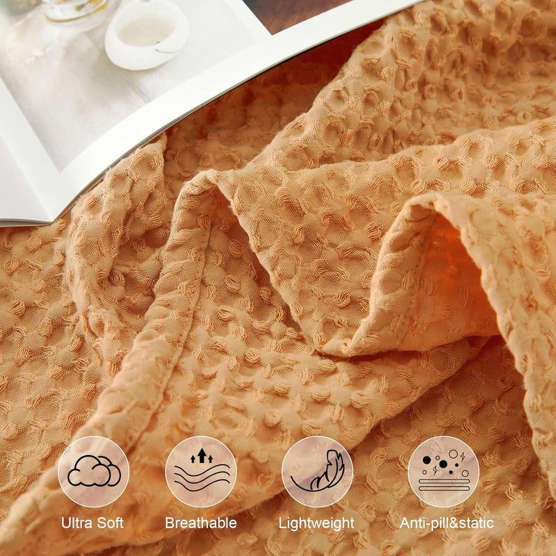 PHF Ultra Soft Waffle Weave Blanket King Size 104"x 90"- Washed Lightweight Breathable Cozy Woven Blanket for Bed - Aesthetic Decor for Couch Bedding Sofa Home Car - Orange - Image 3
