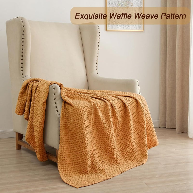 PHF Ultra Soft Waffle Weave Blanket King Size 104"x 90"- Washed Lightweight Breathable Cozy Woven Blanket for Bed - Aesthetic Decor for Couch Bedding Sofa Home Car - Orange - Image 5