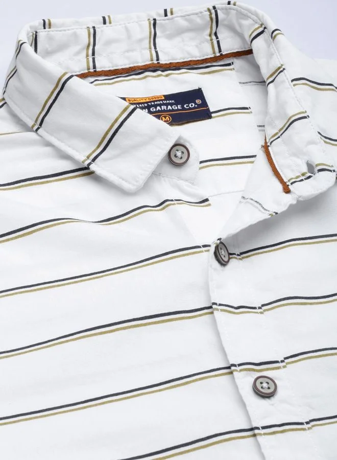 شركة المرآب الهندية Men Slim Fit Striped Full Sleeves Spread Collar Casual Shirt