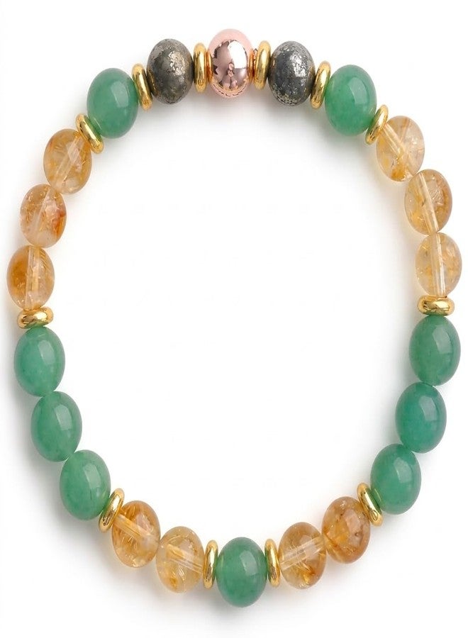 Sukhad Green Crystal Beaded Bracelet for Women | Stretchable Elastic Bracelet | Multicolor Stone Beads with Gold Spacers | Stylish Fashion Jewelry for Girls & Daily Wear - Image 1
