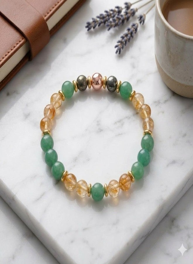Sukhad Green Crystal Beaded Bracelet for Women | Stretchable Elastic Bracelet | Multicolor Stone Beads with Gold Spacers | Stylish Fashion Jewelry for Girls & Daily Wear - Image 3