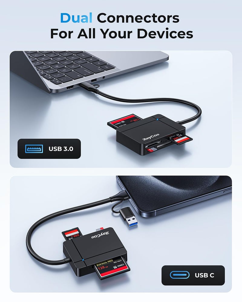 RayCue USB C USB3.0 Multi SD Card Reader, 7 in1 Memory Card Reader for SD/TF/CF/XD/MS, Drive Free for iPhone 15 pro/max, MacBook Pro/Air 2023, iPad Pro, iMac, S23, XPS 17, Surface Book 3 and More - Image 5