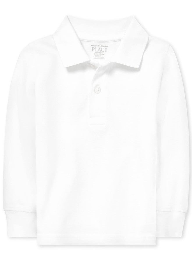 The Children's Place Baby Boys and Toddler Boys Long Sleeve Pique Polo, White, 3T - Image 1
