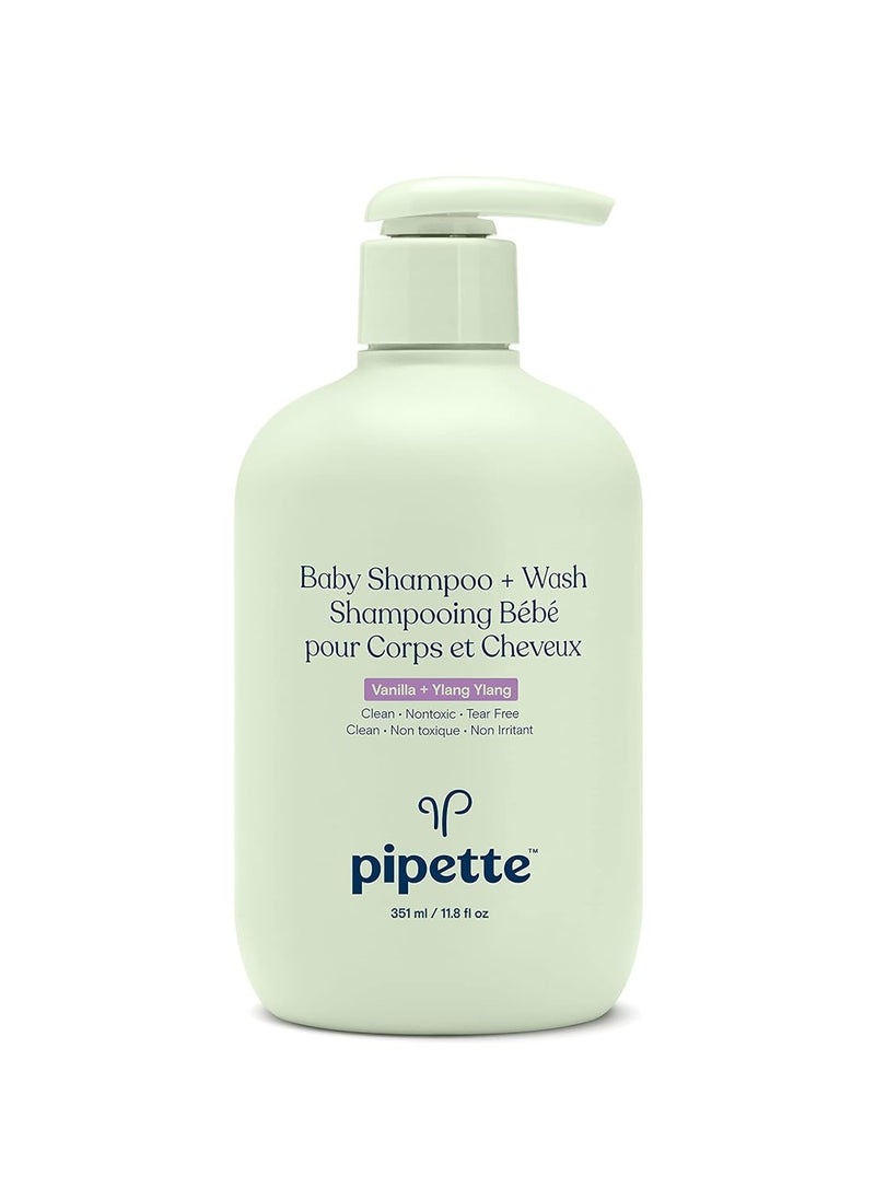 pipette Pipette Baby Shampoo and Body Wash - Vanilla + Ylang Ylang, Tear-Free Bath Time, Hypoallergenic, Moisturizing Plant-Derived Squalane, Non-Toxic, Sulfate Free, 11.8 fl oz  - Image 1