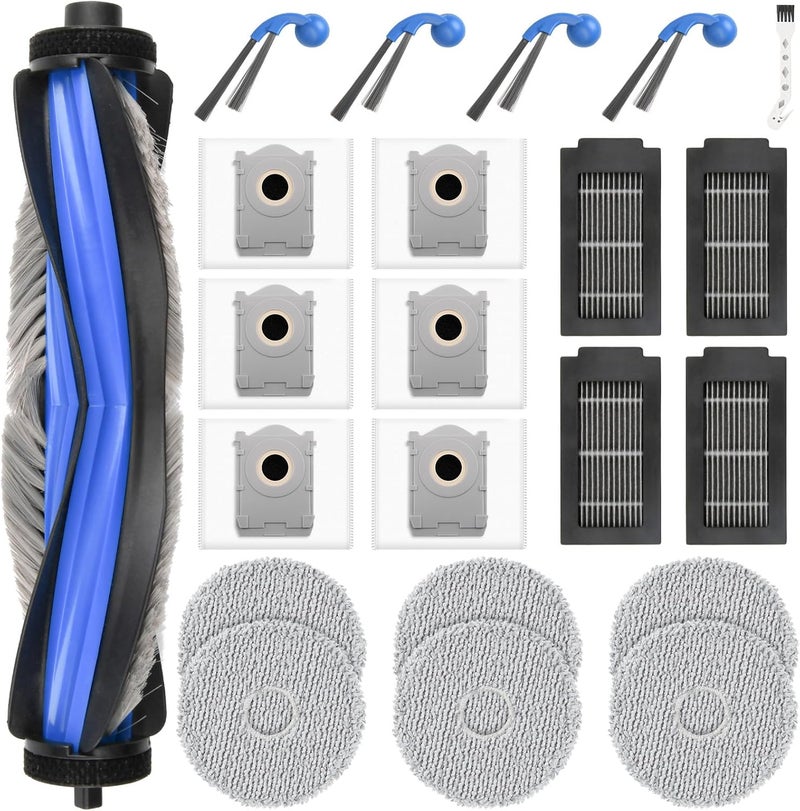 22 قطعة من الملحقات لمكنسة Ecovacs Deebot T30C Omni / T30C Omni Gen2 / T30C الروبوتية، فرشاة رئيسية واحدة، 6 أكياس غبار، 6 قطع قماش مسح، 4 مرشحات، 4 فرش جانبية، فرشاة تنظيف - Image 1