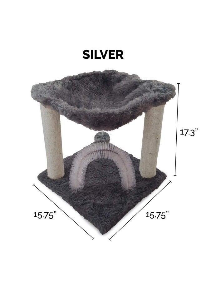 ساحة لعب بطول 15.75 بوصة للقطط التي تعيش في المنزل، وأعمدة خدش من نبات السيزال، وفرشاة تنظيف ذاتية، ولعبة - ساحة لعب تفاعلية من Tiger Tough Hammock - فضية، مقاس واحد - Image 2