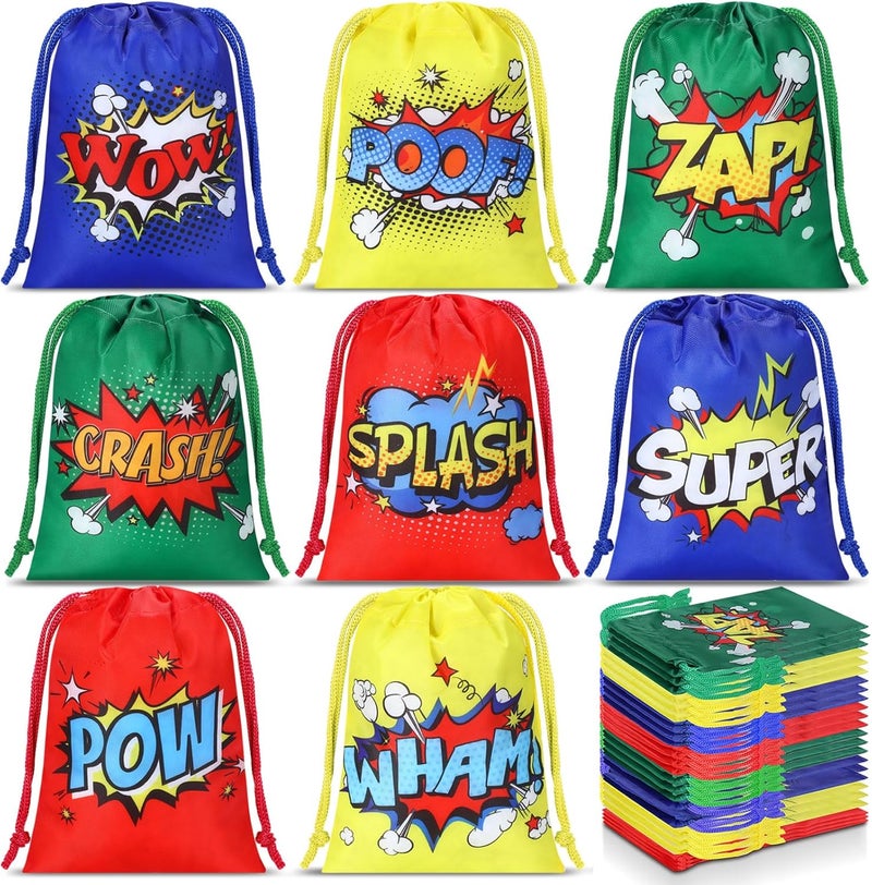 Kajaia 24 Pieces Hero Party Favors Bags 71 x 51 Inch Drawstring Reusable Comic Spidey Party Gift Goodie Candy Treat Bags for Kids Hero Birthday Shower Supply Classroom Reward Prize - Image 1