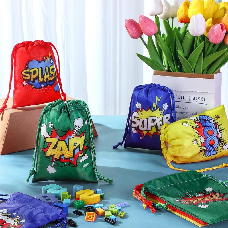 Kajaia 24 Pieces Hero Party Favors Bags 71 x 51 Inch Drawstring Reusable Comic Spidey Party Gift Goodie Candy Treat Bags for Kids Hero Birthday Shower Supply Classroom Reward Prize - Image 4