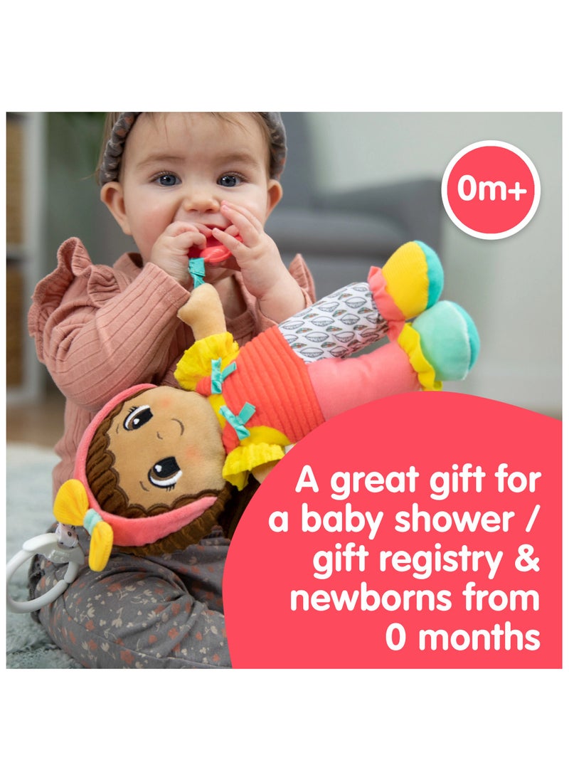 Lamaze - My Friend Jasmine: Car Seat and Stroller Hanging Toy, Soft Baby Doll with Crinkle Features and Rattle Flower, Perfect for Sensory and Motor Skill Development, Suitable for Ages 0 Months and Up - Image 1