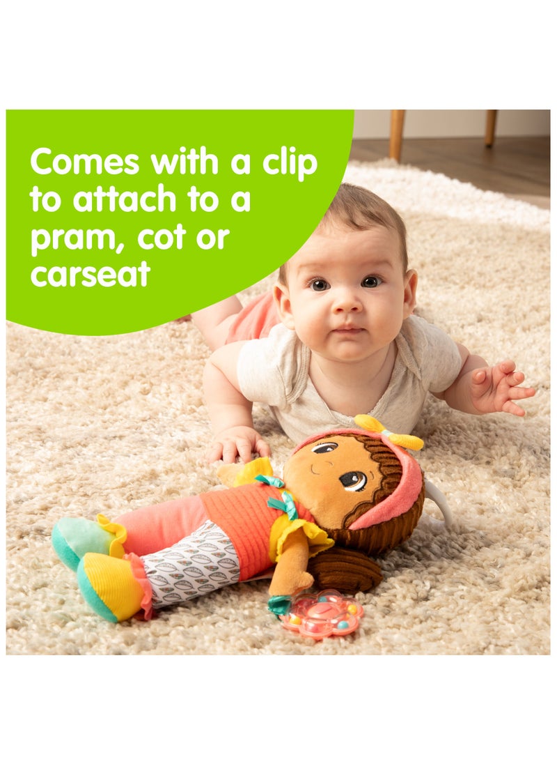 Lamaze - My Friend Jasmine: Car Seat and Stroller Hanging Toy, Soft Baby Doll with Crinkle Features and Rattle Flower, Perfect for Sensory and Motor Skill Development, Suitable for Ages 0 Months and Up - Image 1