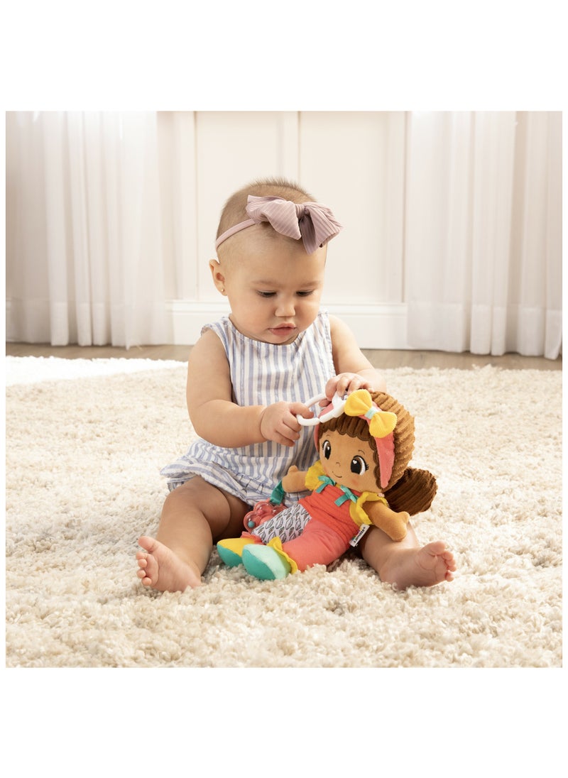 Lamaze - My Friend Jasmine: Car Seat and Stroller Hanging Toy, Soft Baby Doll with Crinkle Features and Rattle Flower, Perfect for Sensory and Motor Skill Development, Suitable for Ages 0 Months and Up - Image 1