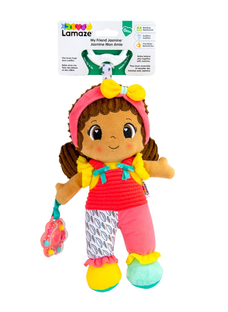 Lamaze - My Friend Jasmine: Car Seat and Stroller Hanging Toy, Soft Baby Doll with Crinkle Features and Rattle Flower, Perfect for Sensory and Motor Skill Development, Suitable for Ages 0 Months and Up - Image 1