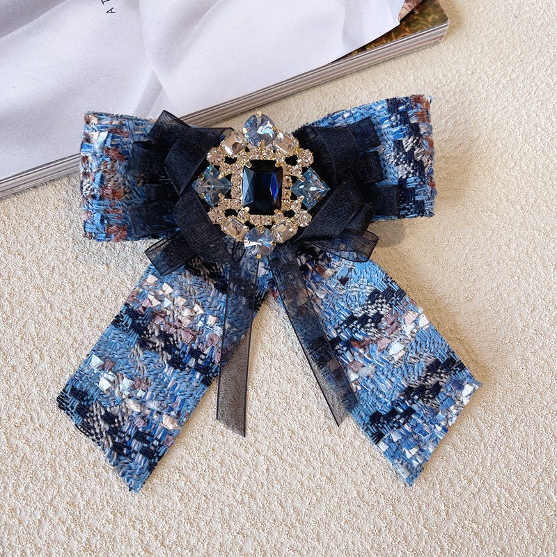 Fashion Bow Tie Brooch Rhinestone Coat Accessory Blue