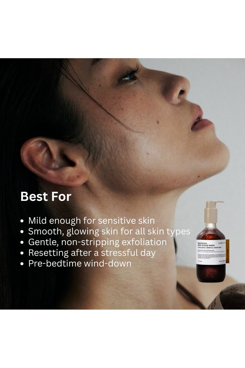TOUN28 Meditating Body Scrub Wash, Gentle Exfoliating Body Cleanser with Sandalwood, Hibiscus & 8 Essential Oils, 100% Recycled Bottle, Vegan Korean Body Care for all Skin Types, 300ml - Image 4