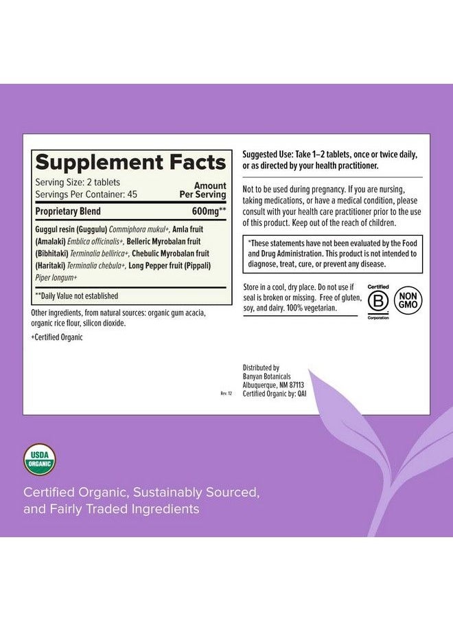Banyan Botanicals - Triphala Guggulu Organic Triphala Supplement With Guggulu & Pippali Metabolism Supplement To Support Healthy Digestion & Detox* 90 Tablets Nongmo Sustainably Sourced Vegan - Image 1