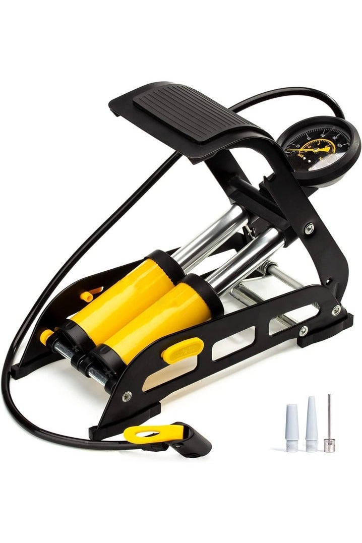 L&E HELEE Double Cylinder Barrel Bike Foot Pump,160PSI Aluminum Body Floor Air Pump with Precisional Accurate Pressure Gauge Smart Valve Head for Presta Schrader & Deutschland - Image 1