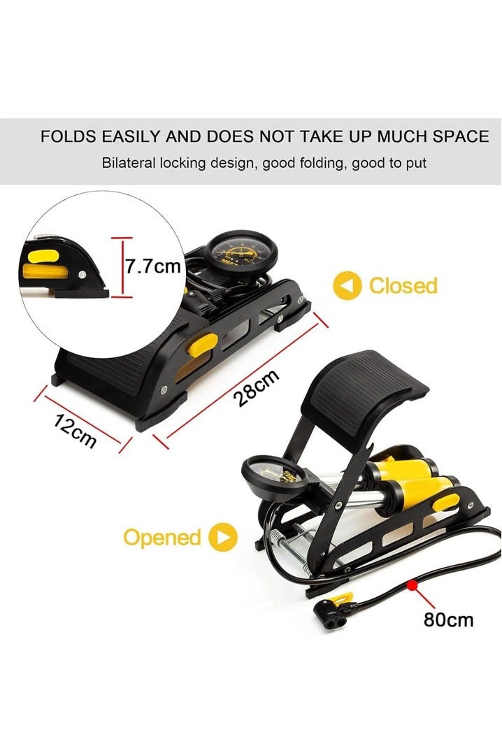 L&E HELEE Double Cylinder Barrel Bike Foot Pump,160PSI Aluminum Body Floor Air Pump with Precisional Accurate Pressure Gauge Smart Valve Head for Presta Schrader & Deutschland - Image 3