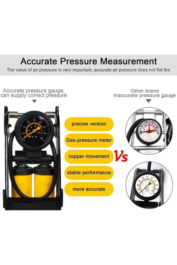 L&E HELEE Double Cylinder Barrel Bike Foot Pump,160PSI Aluminum Body Floor Air Pump with Precisional Accurate Pressure Gauge Smart Valve Head for Presta Schrader & Deutschland - Image 4