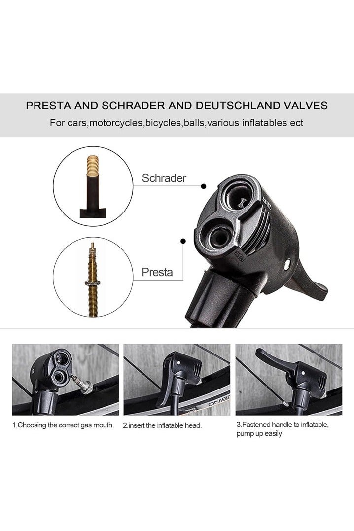 L&E HELEE Double Cylinder Barrel Bike Foot Pump,160PSI Aluminum Body Floor Air Pump with Precisional Accurate Pressure Gauge Smart Valve Head for Presta Schrader & Deutschland - Image 5