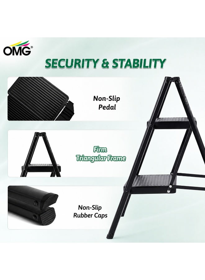 OMG Ladder 2 Step Folding , Heavy Duty Steel Step Stool with Anti Slip Wide Pedals, 150KG Load Capacity, Portable Foldable Stepladder for Kitchen Home Bedroom - Image 4