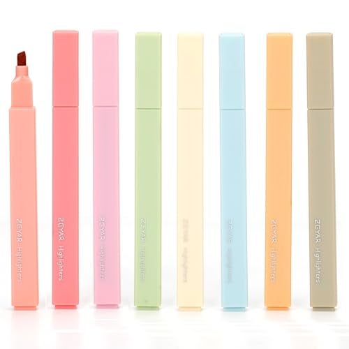 ZEYAR Aesthetic Cute Highlighter Pens, Cream colors, Chisel Tip, Water Based, Quick Dry, No Bleed for bible, four seasons color series (8 Autumn Colors) - Image 1