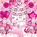 Fantspati Hot Pink Birthday Decorations Pink Party Decorations with Balloons Happy Birthday Banner Bday Sash Crown Tablecloth Fringe Curtain Hanging Swirl Heart Star Foil Balloons for Women Girls Bday Decor - Image 2