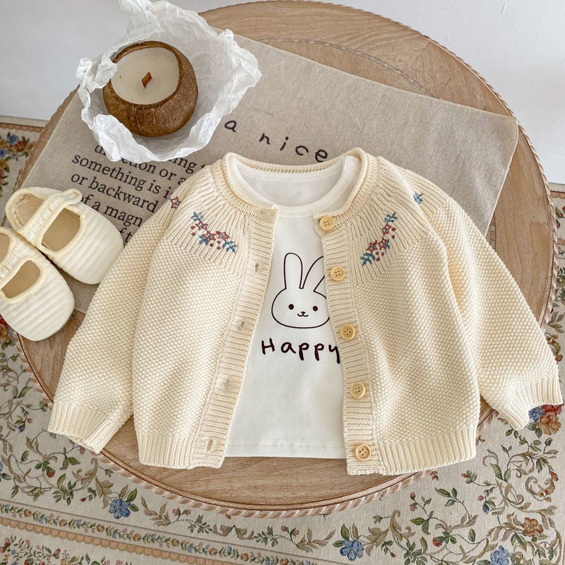 2025 Autumn Clothing Easiest For Match Infant Girls Baby Cotton Yarn 0-3 Years Old Casual Embroidered Long Sleeve Knitted Cardigan Jacket - Image 3