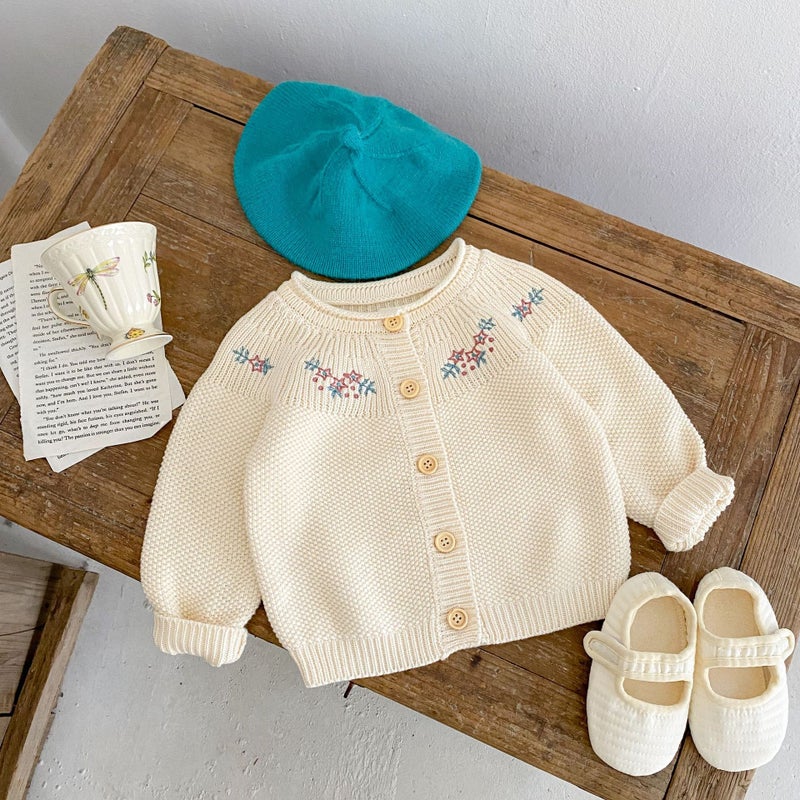 2025 Autumn Clothing Easiest For Match Infant Girls Baby Cotton Yarn 0-3 Years Old Casual Embroidered Long Sleeve Knitted Cardigan Jacket - Image 4